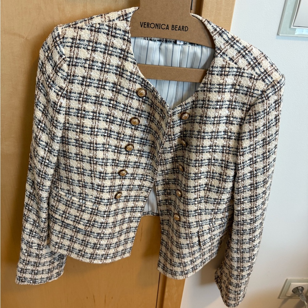 NWOT Veronica Beard Cream and Black Plaid Blazer